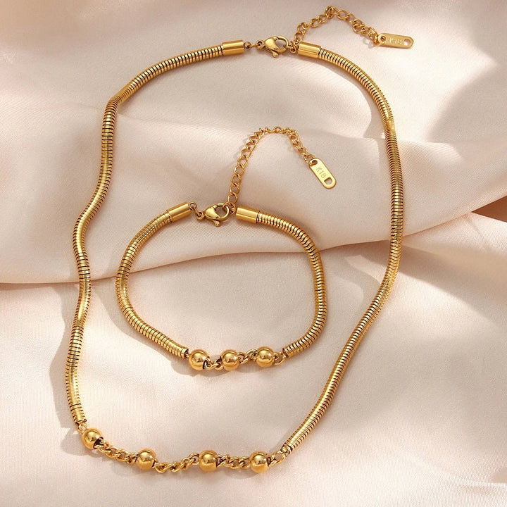 Skanto | Tykk Slangesmykke Perlekjede og Armbåndsett