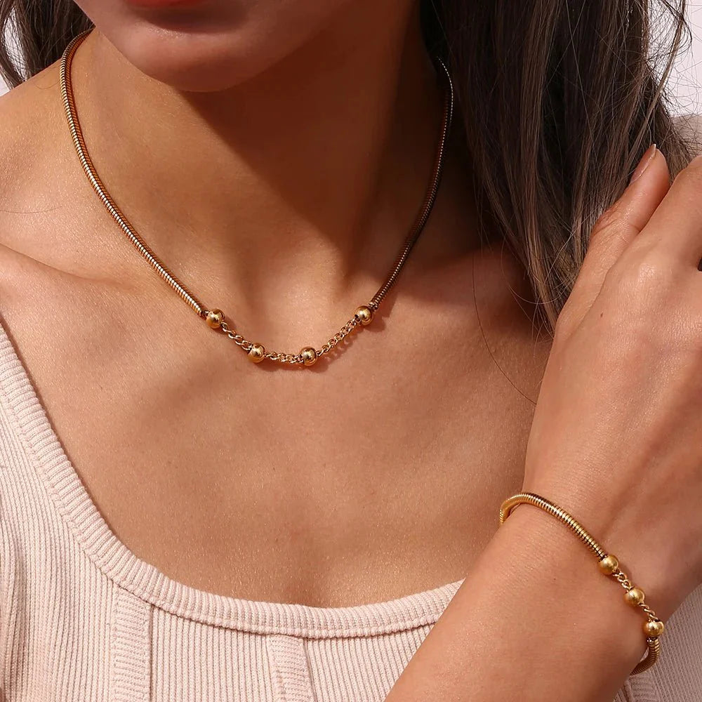 Skanto | Tykk Slangesmykke Perlekjede og Armbåndsett