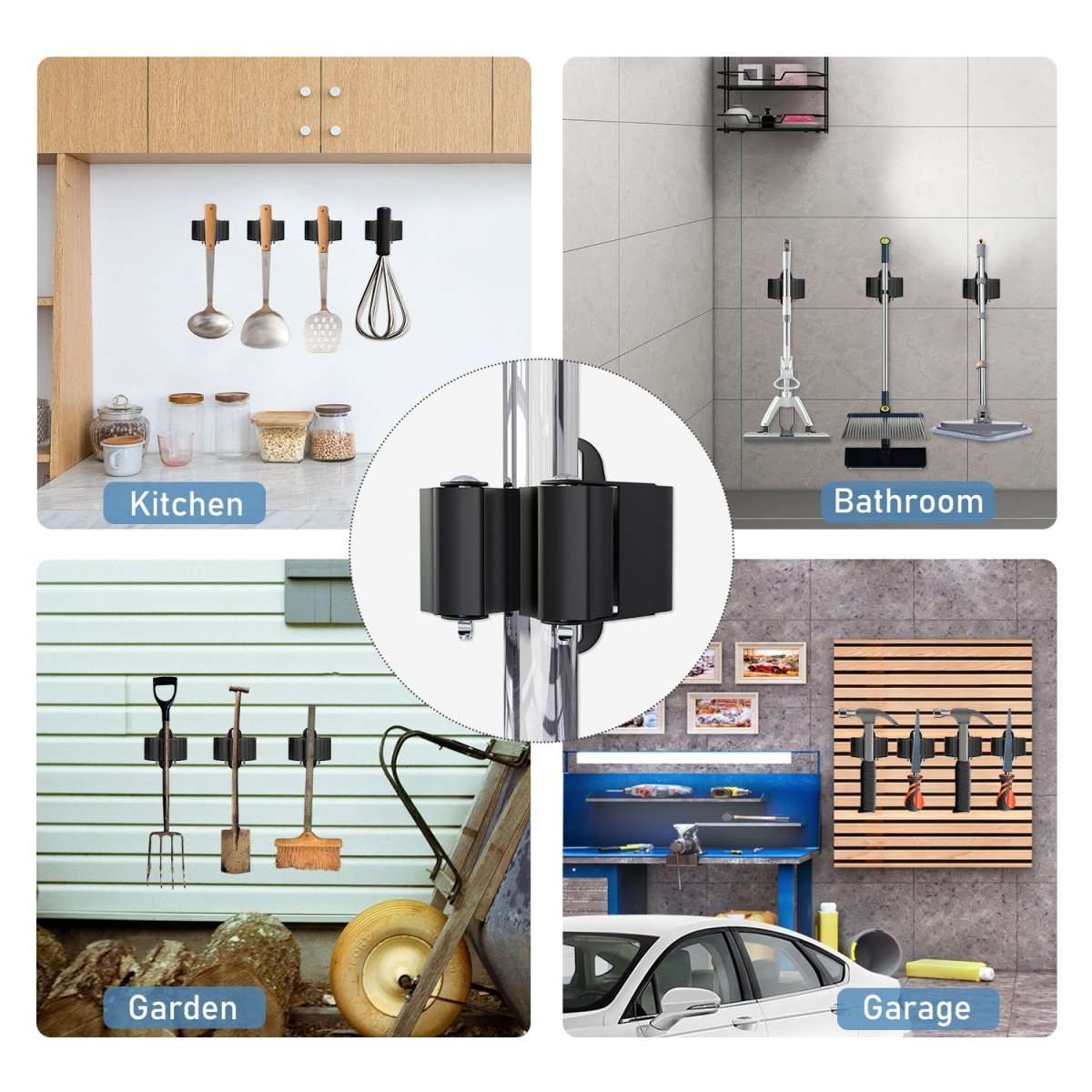 Norvo | TIDYGARD – Holdbar Veggmontert Hageverktøyholder med Antiskli Klemmer for Garasje og Skur Organisering