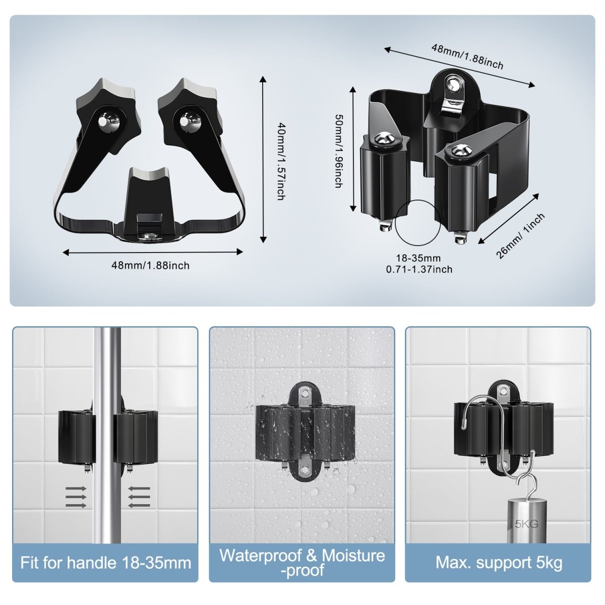 Norvo | TIDYGARD – Holdbar Veggmontert Hageverktøyholder med Antiskli Klemmer for Garasje og Skur Organisering