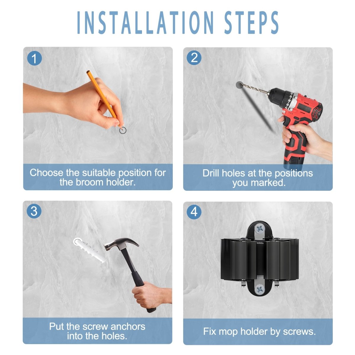 Norvo | TIDYGARD – Holdbar Veggmontert Hageverktøyholder med Antiskli Klemmer for Garasje og Skur Organisering