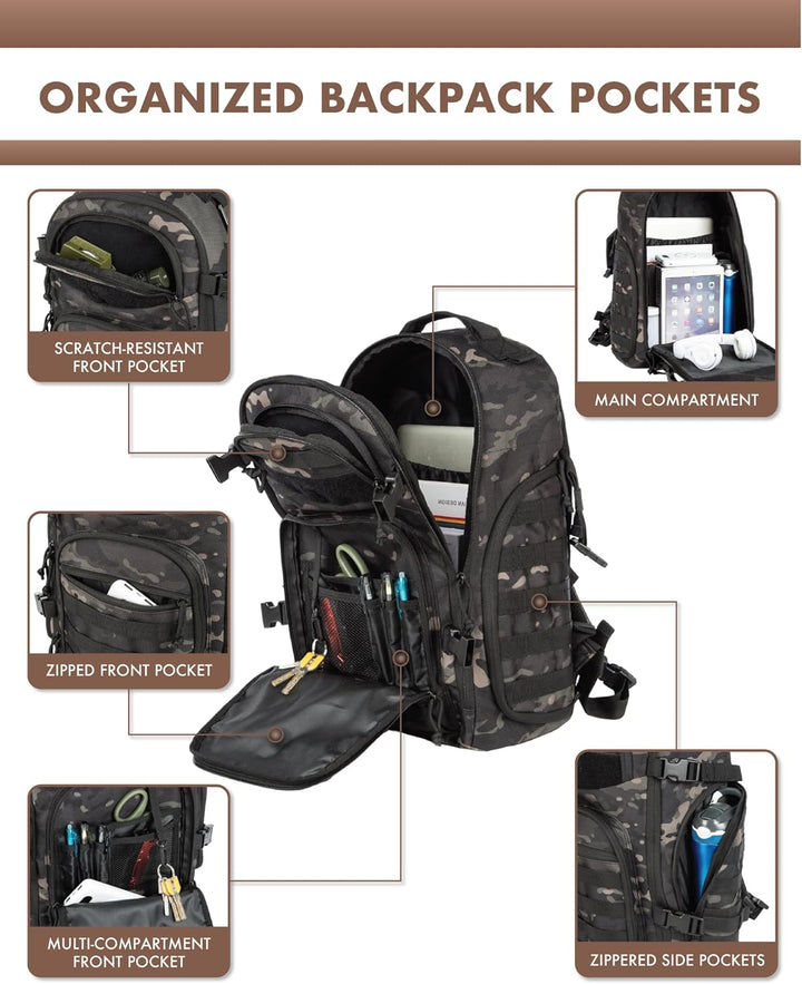 35L Utendørs Taktisk Ryggsekk med Molle System og Laptop Oppbevaring | Skanto