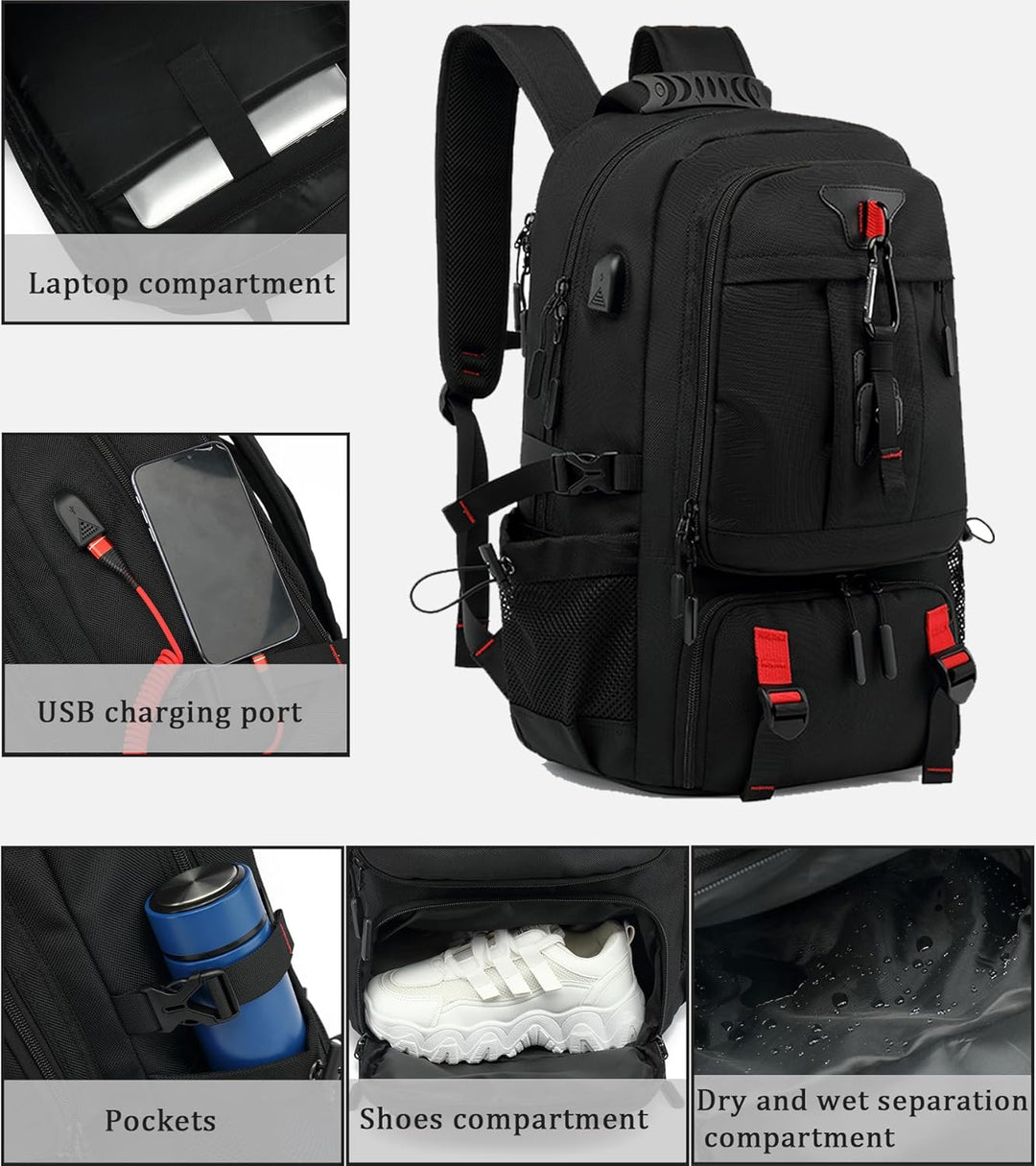 60L Vanntett Reisedatamaskinryggsekk med USB-port og Skoforening | Skanto