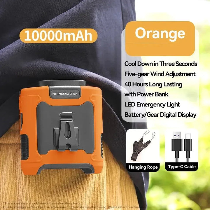 10000mAh Bærbar Utendørs Livmorvifte – Hengende Nakke & Sterk Vind med Power Bank & LED Belysning | Skanto