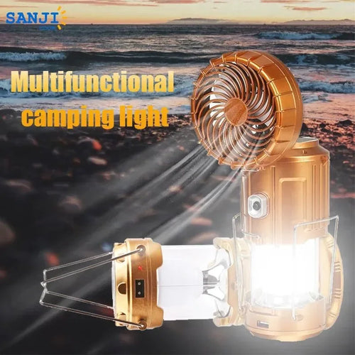 Multifunksjonell Led Campinglys Oppladbar Campinglampe Solenergi Lading Bærbar Vifte Lanterne Nød Utendørs Belysning | Skanto