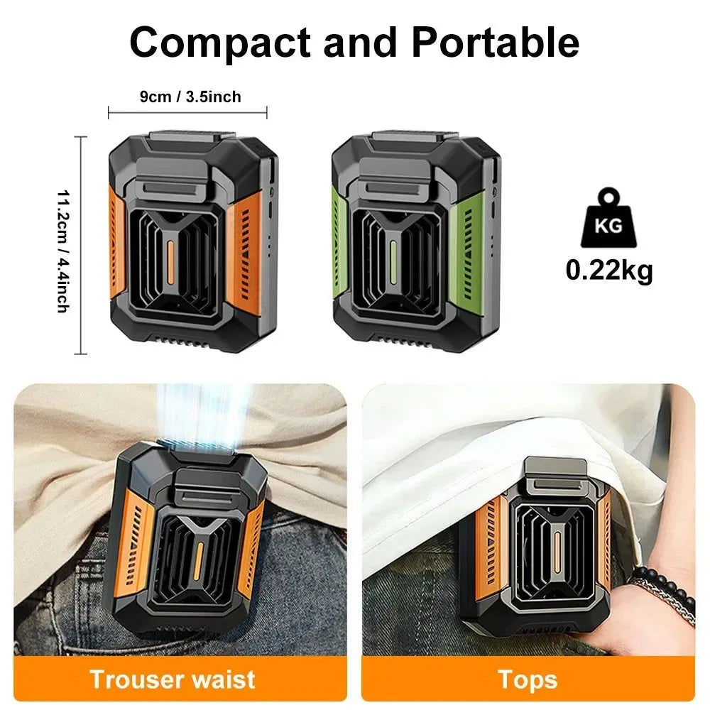 Bærbar midje klemmevifte - Mini hengende nakke- og midjevifte med powerbank og LED-lys | Skanto