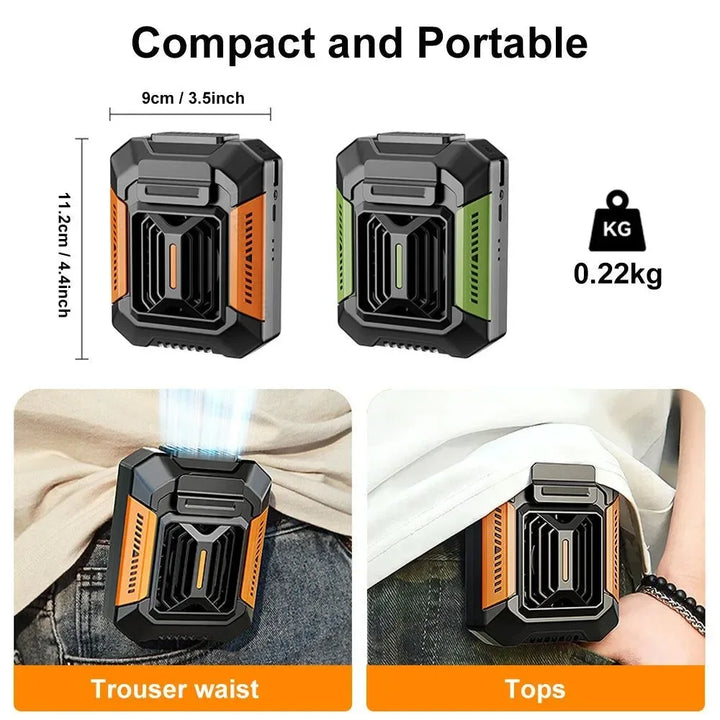 Bærbar midje klemmevifte - Mini hengende nakke- og midjevifte med powerbank og LED-lys | Skanto