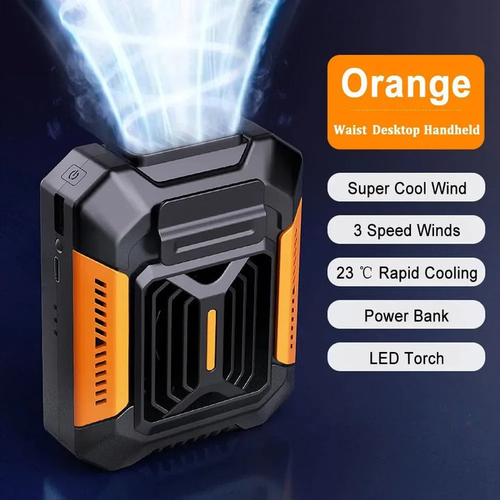 Bærbar midje klemmevifte - Mini hengende nakke- og midjevifte med powerbank og LED-lys | Skanto