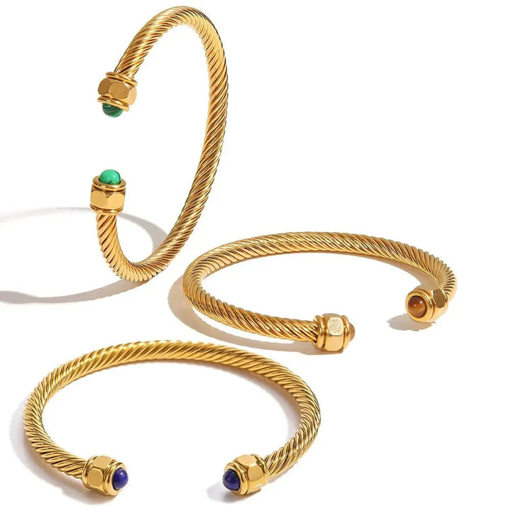 Skanto | Twisted Gem Stone Ends Bangle Bracelet