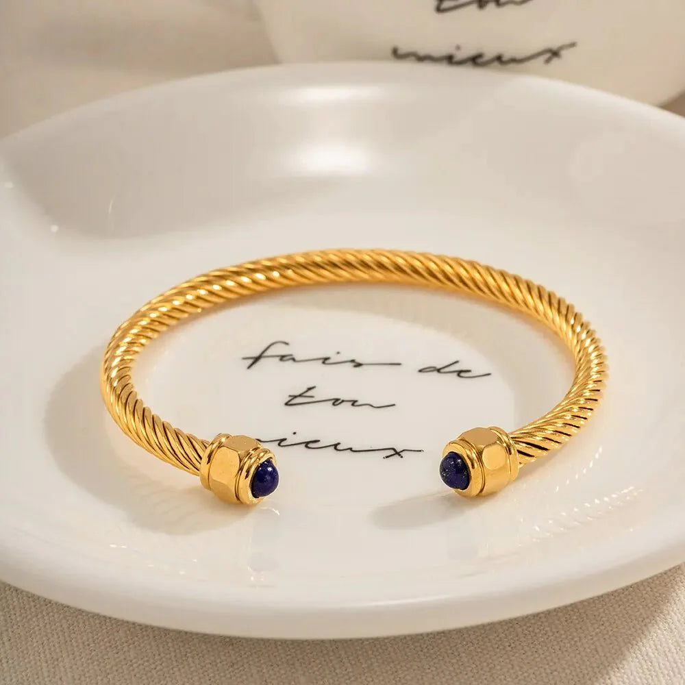 Skanto | Twisted Gem Stone Ends Bangle Bracelet
