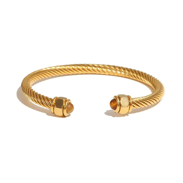 Skanto | Twisted Gem Stone Ends Bangle Bracelet