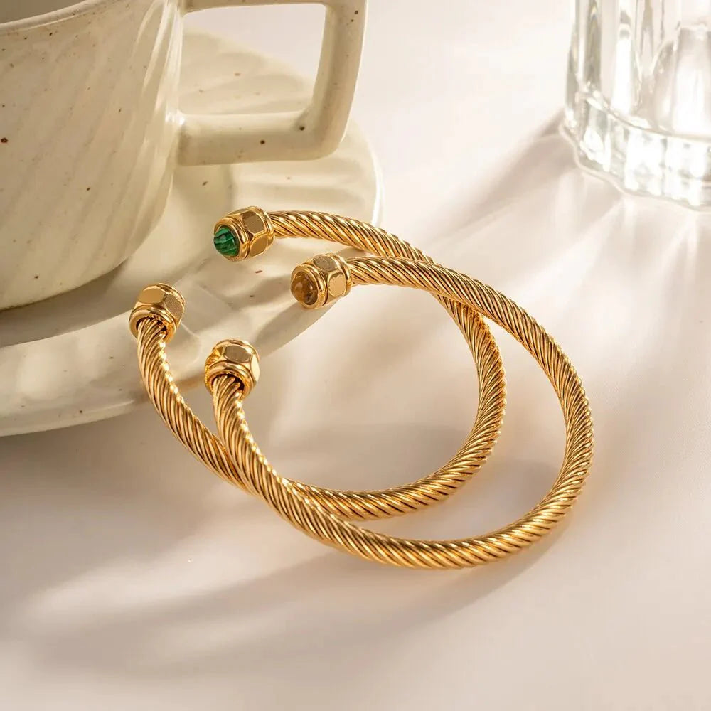 Skanto | Twisted Gem Stone Ends Bangle Bracelet
