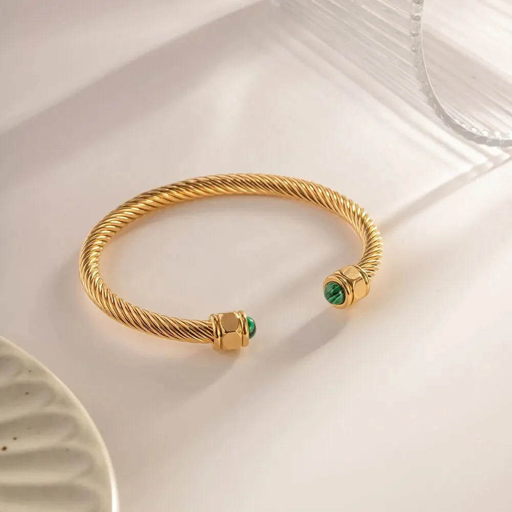 Skanto | Twisted Gem Stone Ends Bangle Bracelet
