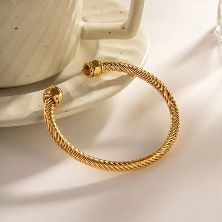 Skanto | Twisted Gem Stone Ends Bangle Bracelet