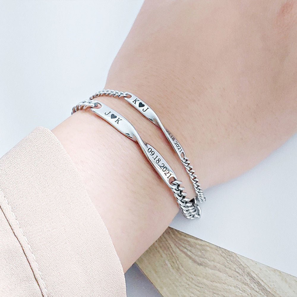 Skanto | Tvinnet Navn & Dato Par Armbånd
