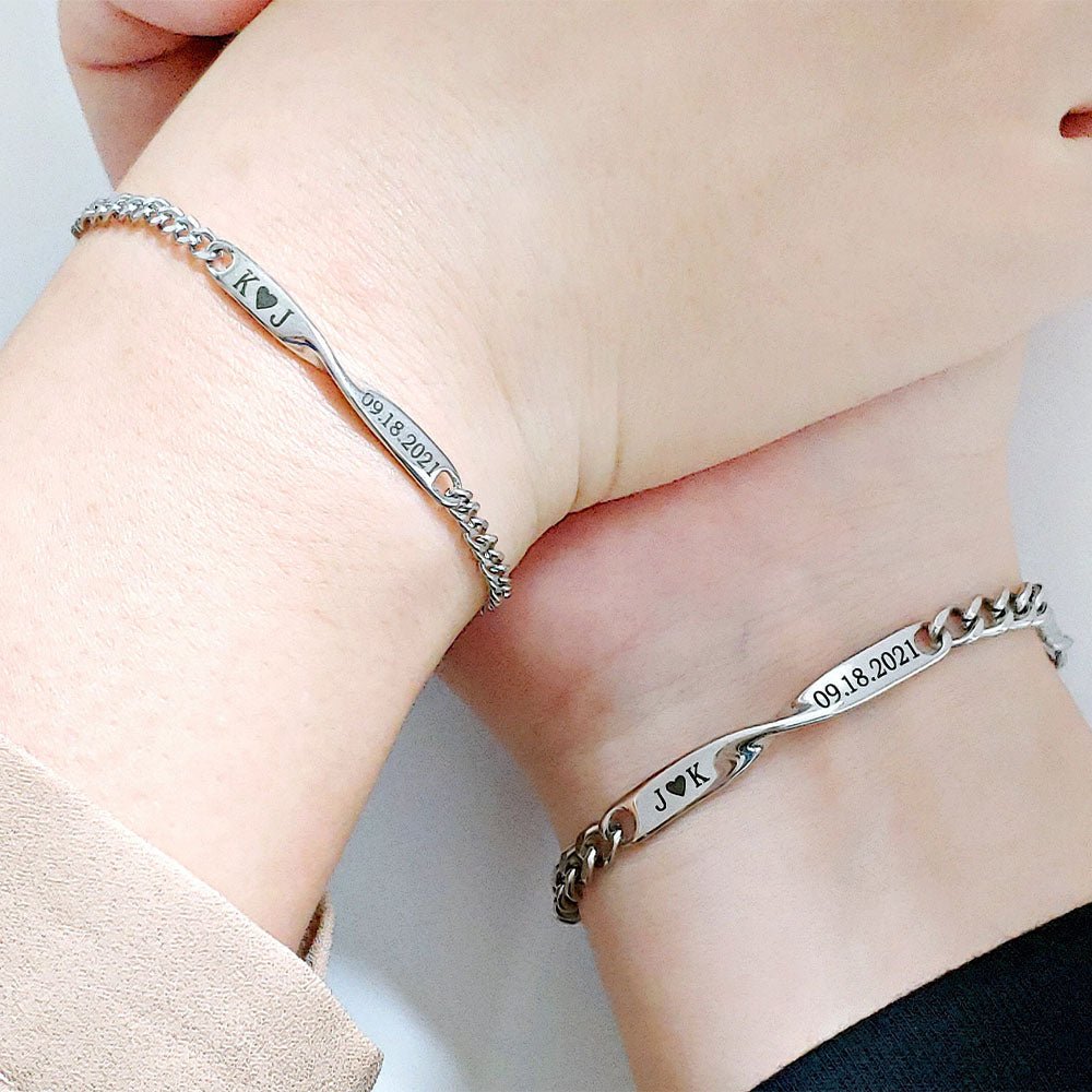 Skanto | Tvinnet Navn & Dato Par Armbånd