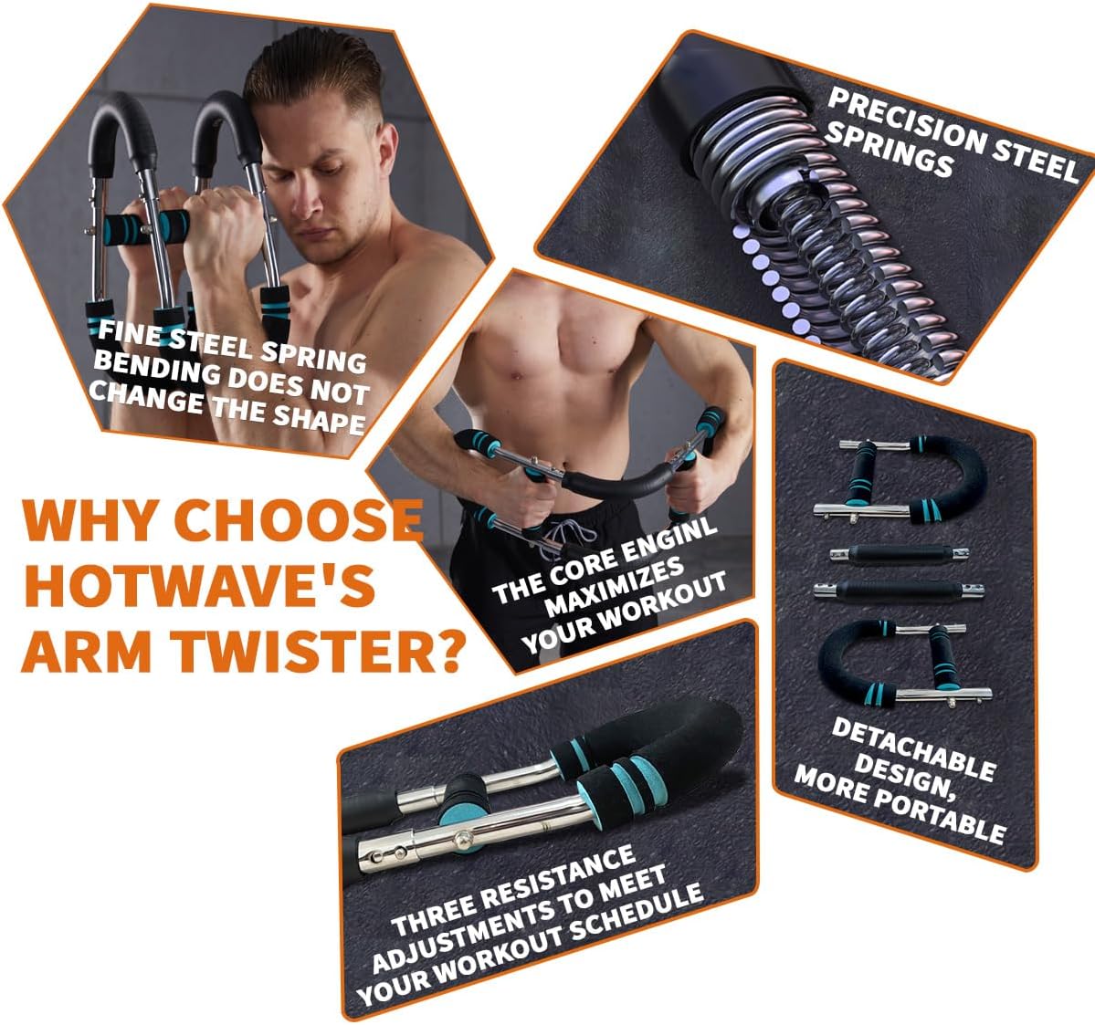 Norvo | TwisterFlex Justerbar Power Twister – StyrkUnderarmene, Triceps & Bryst – Holdbar, Bærbar Styrketreningsstang – Justerbar Motstand