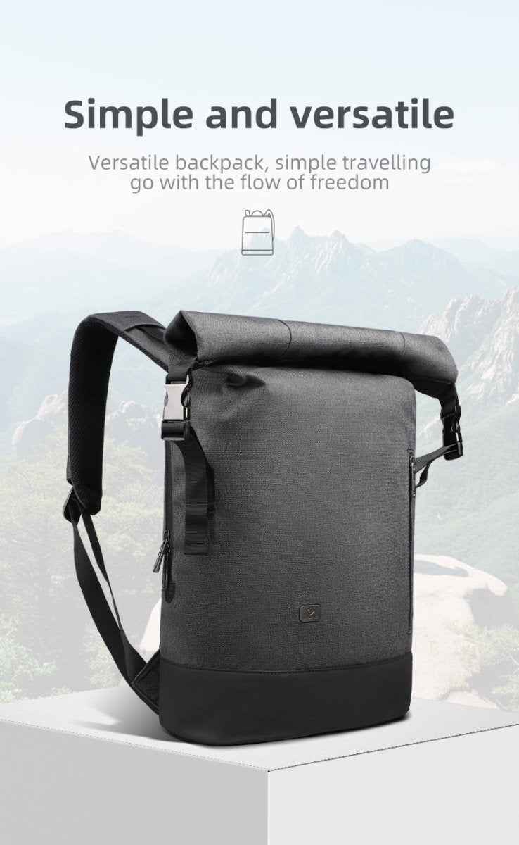 Skanto | URBANTRAIL Rolltop Ryggsekk – Utvidbar og Vanntett Reiseryggsekk med USB-port og Laptoppose