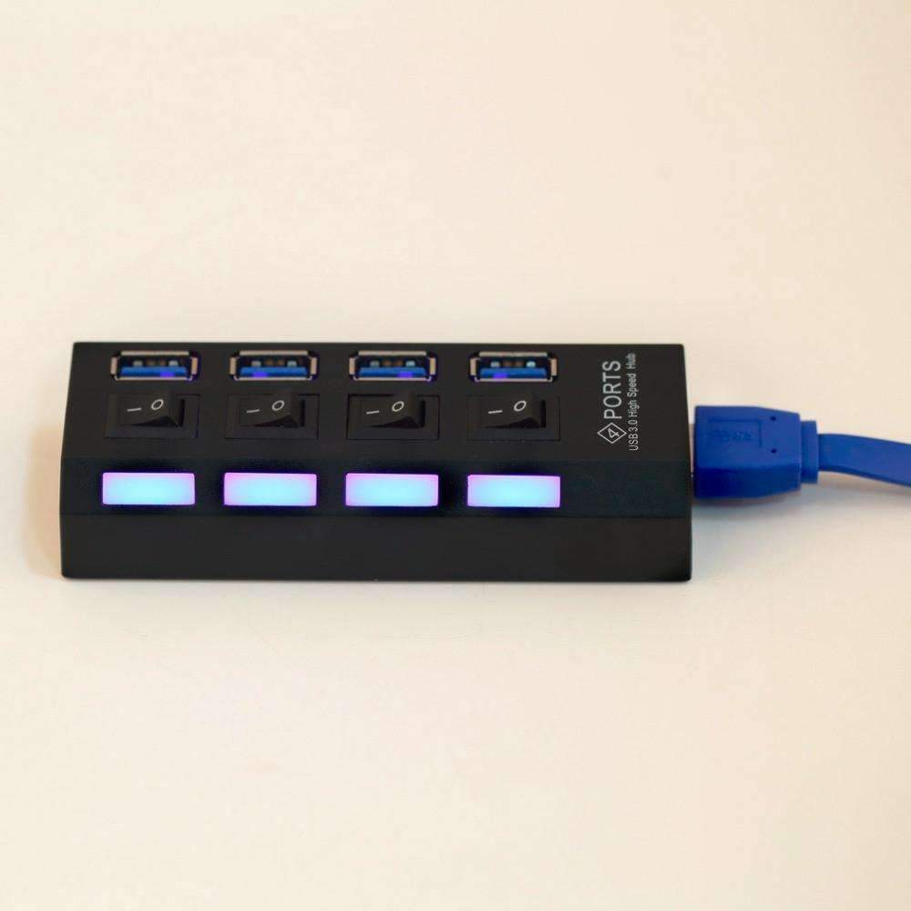 Norvo | USB 3.0 Hub 4 Porter Super Speed 5Gbps og Hub Med av/på-bryter For Windows Mac OS Linux