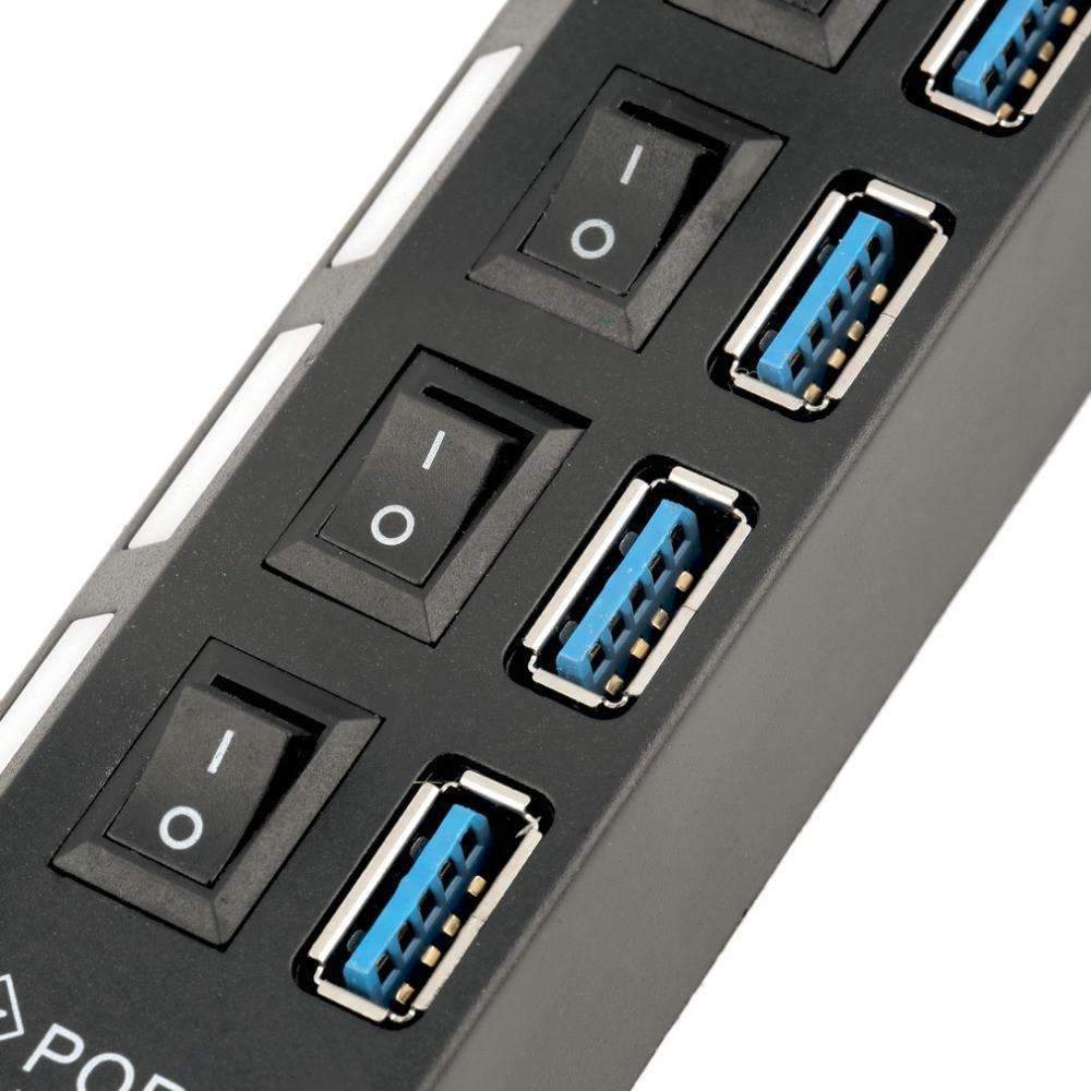 Norvo | USB 3.0 Hub 4 Porter Super Speed 5Gbps og Hub Med av/på-bryter For Windows Mac OS Linux