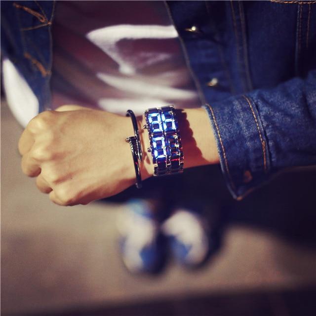 Skanto | IcoolGadgets Koreansk stil menn kvinner digitale armbåndsur kreative LED lys elektronisk mann kvinne klokke mote uformell par armbåndsur