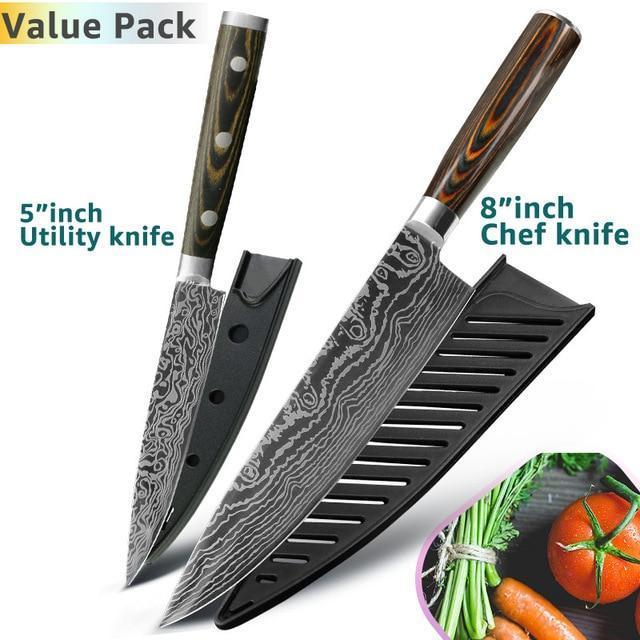 Skanto | Santoku japansk profesjonell kokkekniv 8 tommer høykarbon rustfritt stål