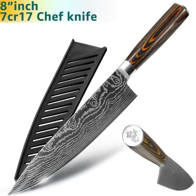 Skanto | Santoku japansk profesjonell kokkekniv 8 tommer høykarbon rustfritt stål