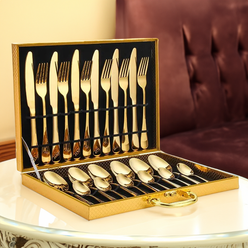 Skanto | Opulent Gold Besteickssett - Det elegante 24-delte gull- og sølvbesteikksettet