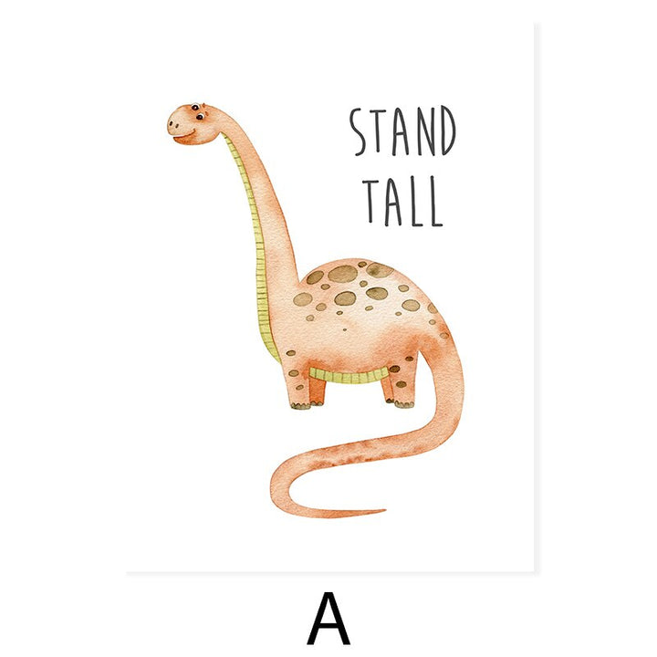 Cartoon Dinosaur Motivation - Lerret Veggkunst Trykk | Skanto
