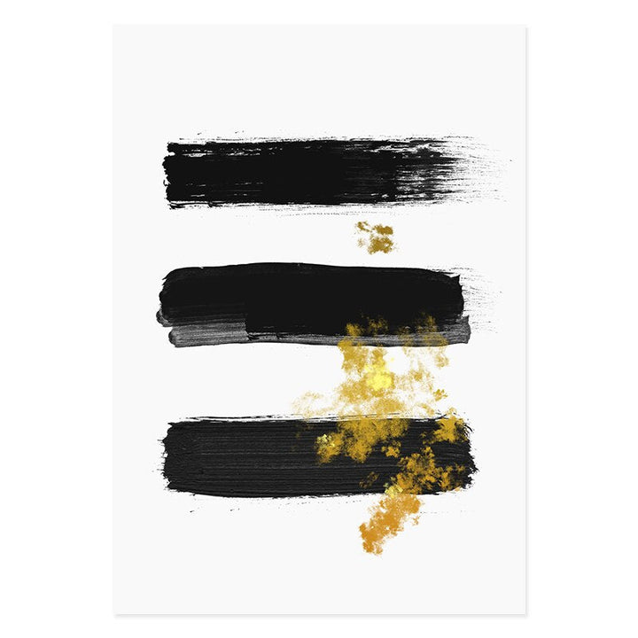 Abstract Svart & Gull Penselstrøk - Lerret Veggkunst Trykk | Skanto