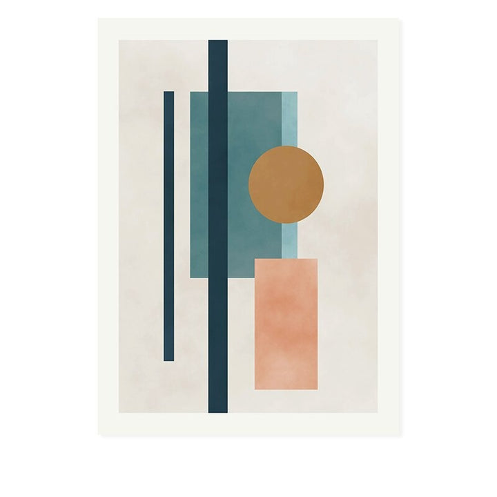 Moderne abstrakt kunstmaleri i beige, rosa og blått med geometrisk form