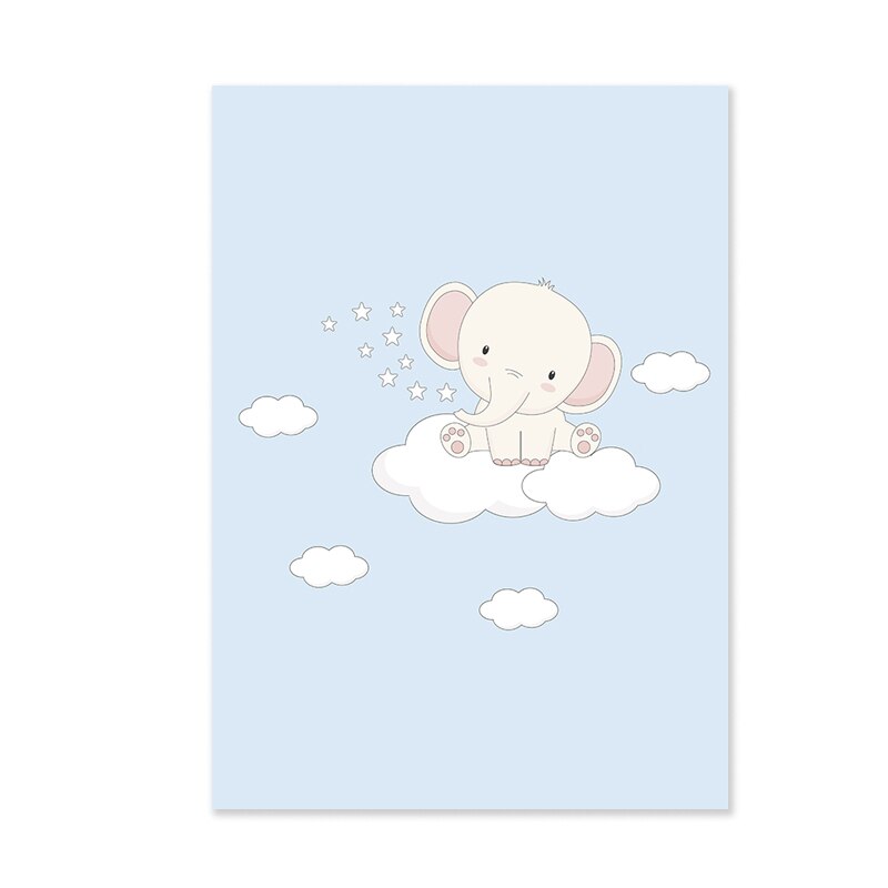 Cartoon Lykkelig liten elefant Barnerom - Canvas veggkunst trykk | Skanto