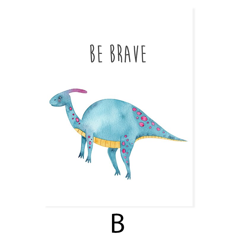 Cartoon Dinosaur Motivation - Lerret Veggkunst Trykk | Skanto