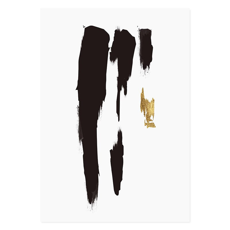 Abstract Svart & Gull Penselstrøk - Lerret Veggkunst Trykk | Skanto