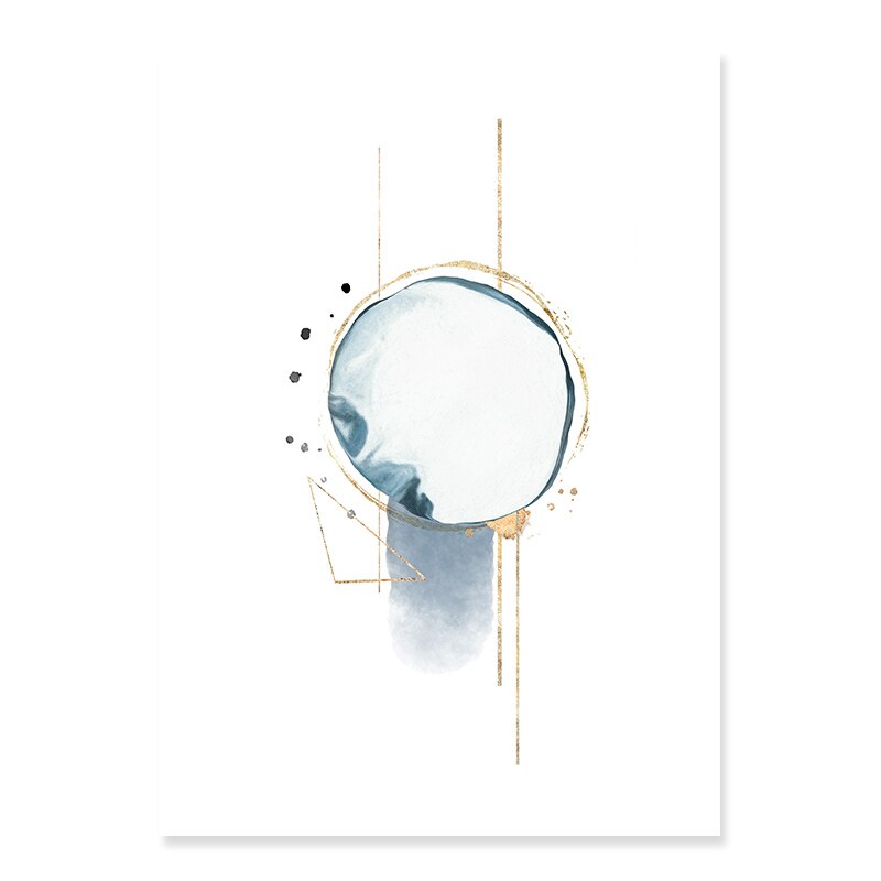 Abstract Blå & Gull Akvarell - Lerret Veggkunst Trykk | Skanto