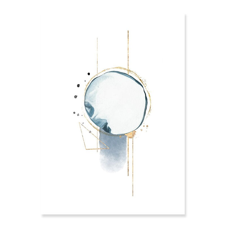 Abstract Blå & Gull Akvarell - Lerret Veggkunst Trykk | Skanto