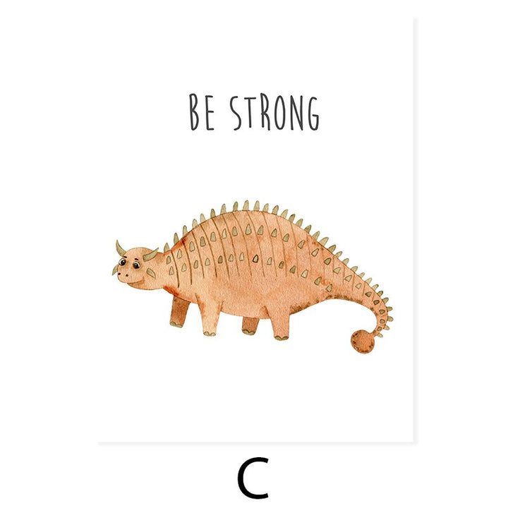 Cartoon Dinosaur Motivation - Lerret Veggkunst Trykk | Skanto