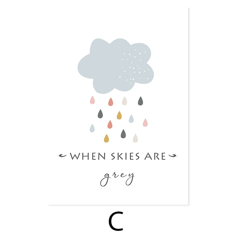 Cartoon Sol Sky Skyen Regnbue Barnerom Dekor-Canvas Veggkunst Trykk | Skanto