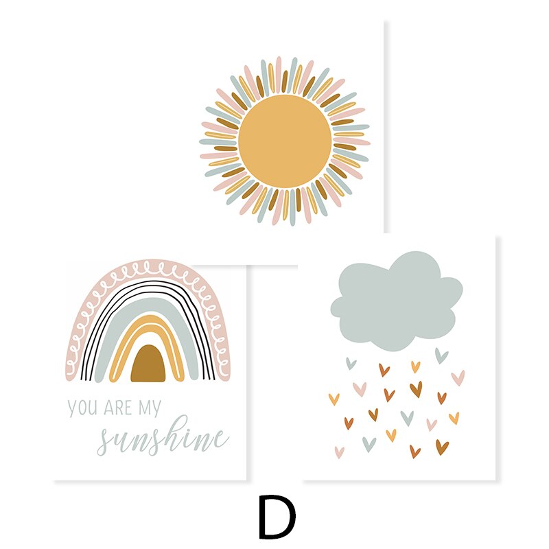 Clouds Sunshine Lovely Mountain Nursery - Lærred Veggkunst Trykk | Skanto