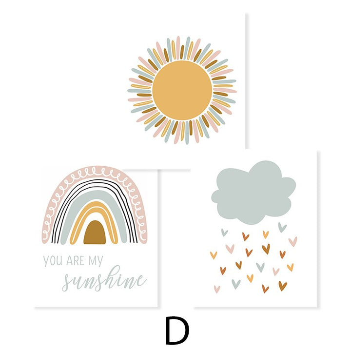 Clouds Sunshine Lovely Mountain Nursery - Lærred Veggkunst Trykk | Skanto