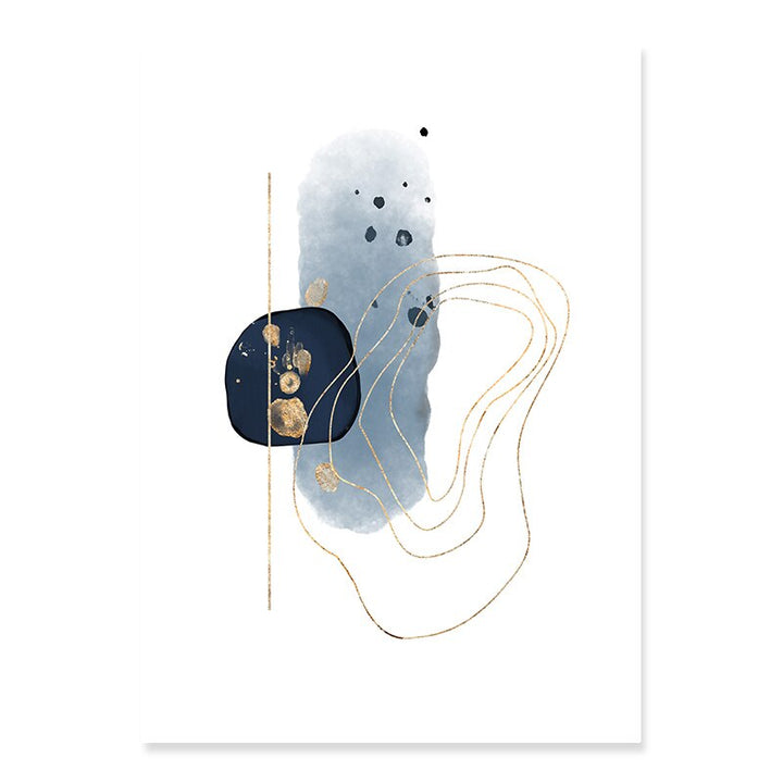 Abstract Blå & Gull Akvarell - Lerret Veggkunst Trykk | Skanto