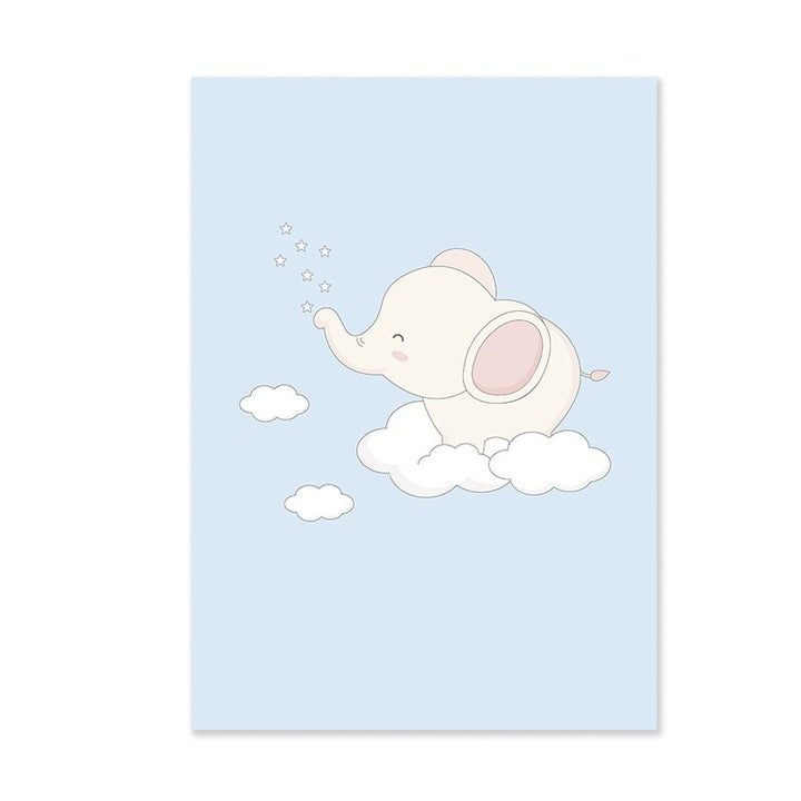 Cartoon Lykkelig liten elefant Barnerom - Canvas veggkunst trykk | Skanto