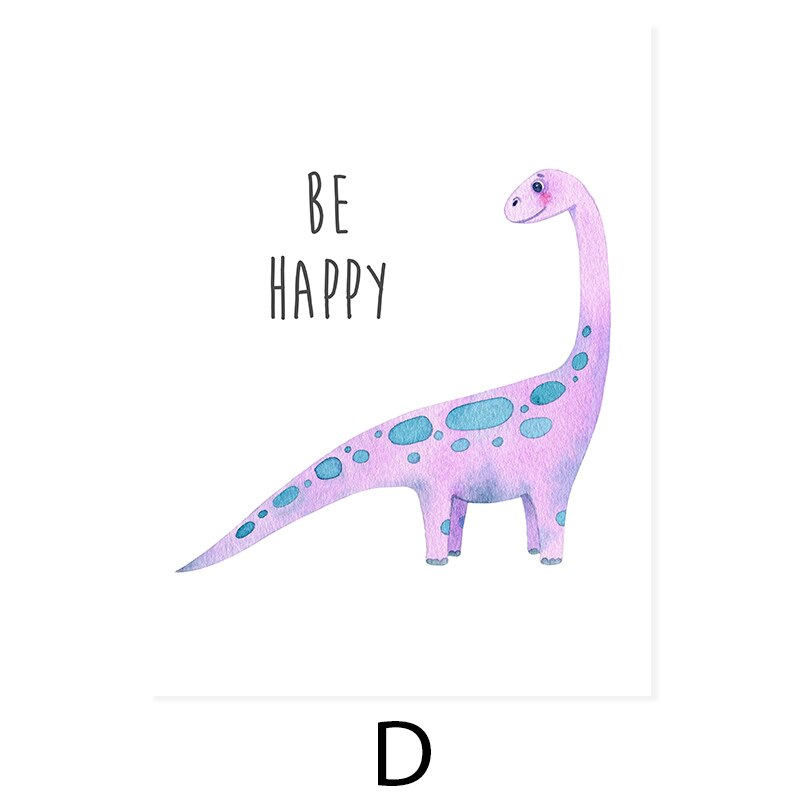 Cartoon Dinosaur Motivation - Lerret Veggkunst Trykk | Skanto