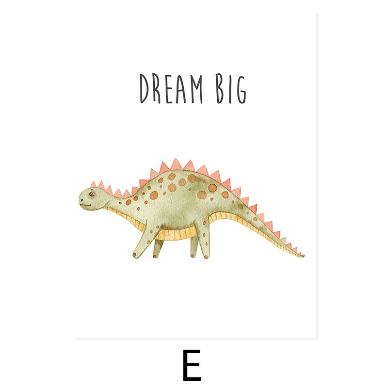Cartoon Dinosaur Motivation - Lerret Veggkunst Trykk | Skanto