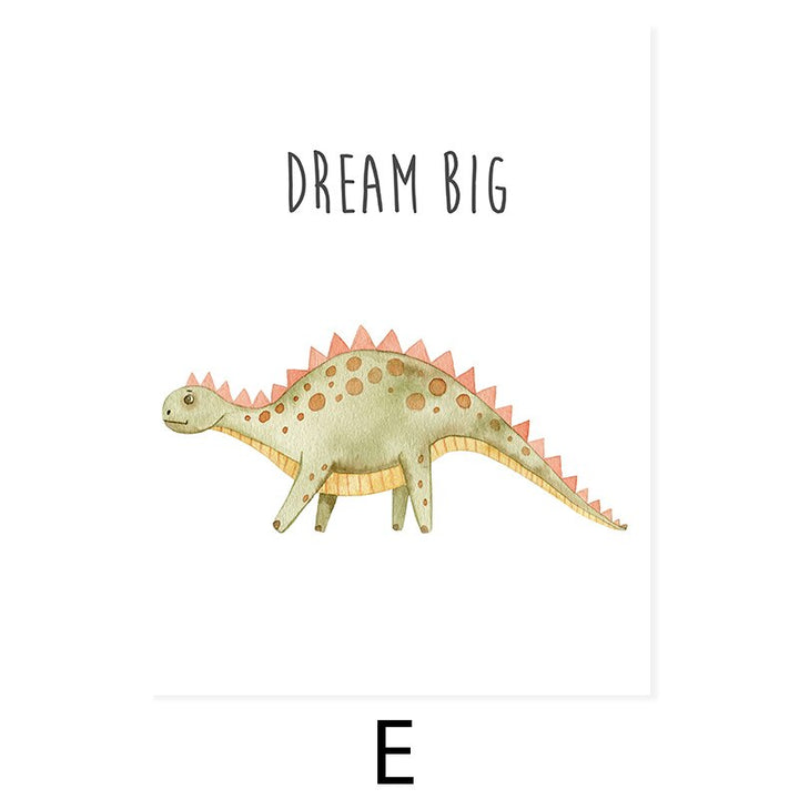Cartoon Dinosaur Motivation - Lerret Veggkunst Trykk | Skanto