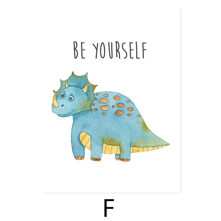 Cartoon Dinosaur Motivation - Lerret Veggkunst Trykk | Skanto