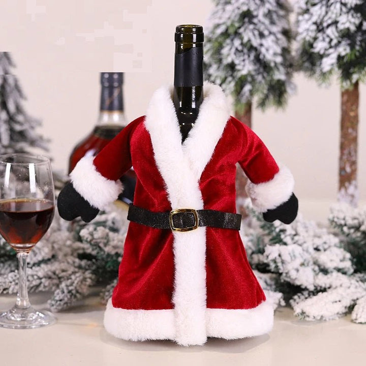 Skanto | Fløyel julevinflaskeomslag – Stilig kjole sett for festborddekorasjon & perfekte julegaver