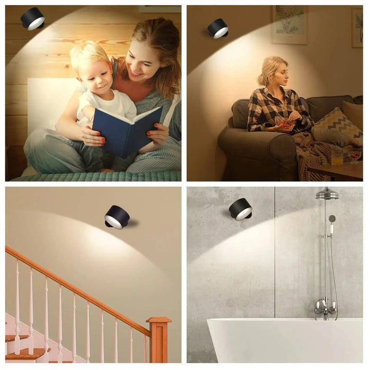 Skanto | Batteridrevet vegglampe | Oppladbar, 360° justerbar og trådløs for soverom, ganger og lesehjørner