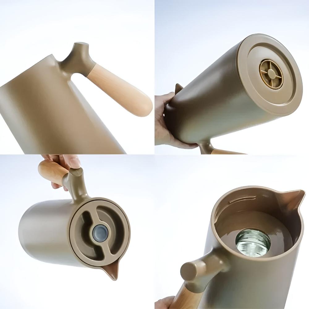 Norvo | VetroLux – Elegant dobbeltvegg glass karaffel med trehåndtak for varme og kalde drikker