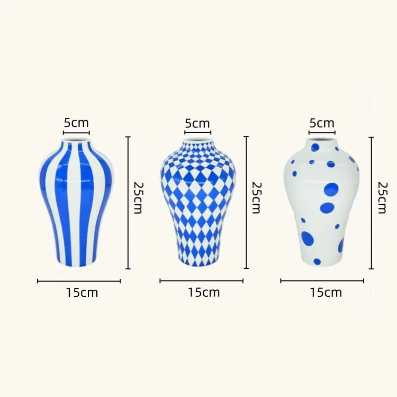 Vibrant Blue Geometric Ceramic Vase Moderne Hjem Dekor | Skanto